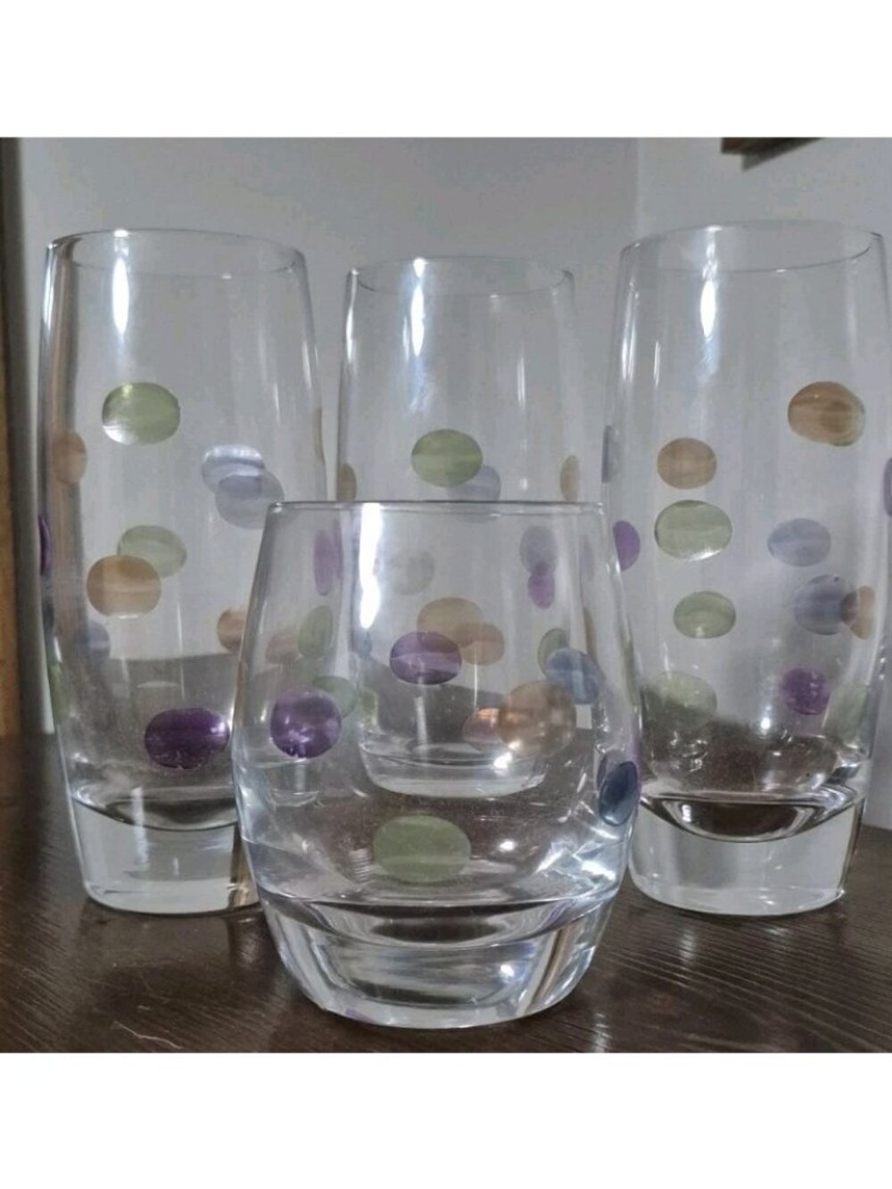 Vintage (4) Block Cabaret Double OLD FASHIONED GLASSES w/Colored Bubbles